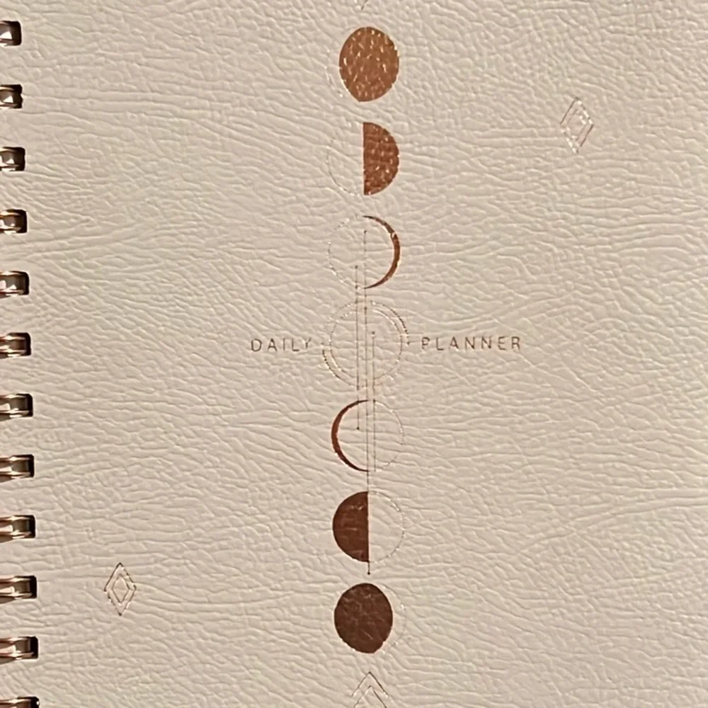 moon phase: rose gold on vegan leather NON-dated daily planner-spiral bound-NWT